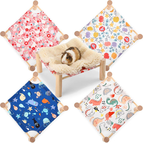 4-Pack Wooden Small Animal Hideout Beds: Washable, Portable Camp for Guinea Pigs