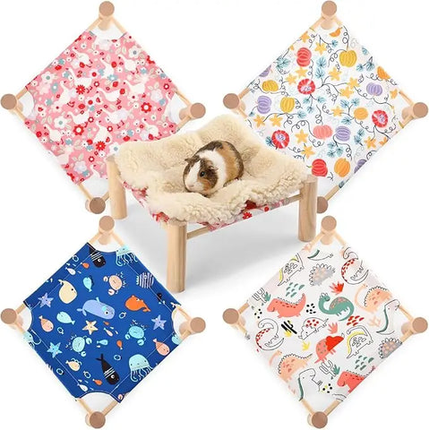 4-Pack Wooden Small Animal Hideout Beds: Washable, Portable Camp for Guinea Pigs