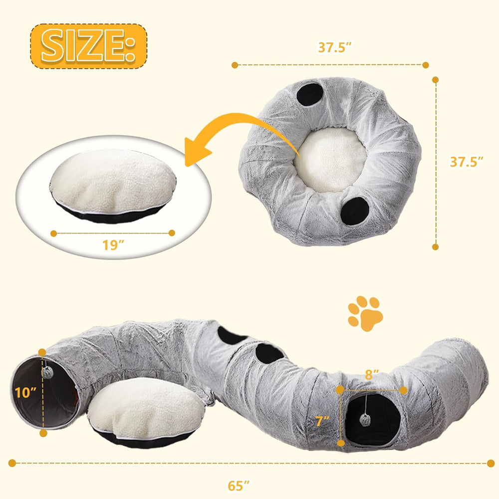 Plush Washable Cat Donut Tunnel Bed for Cozy Indoor Play