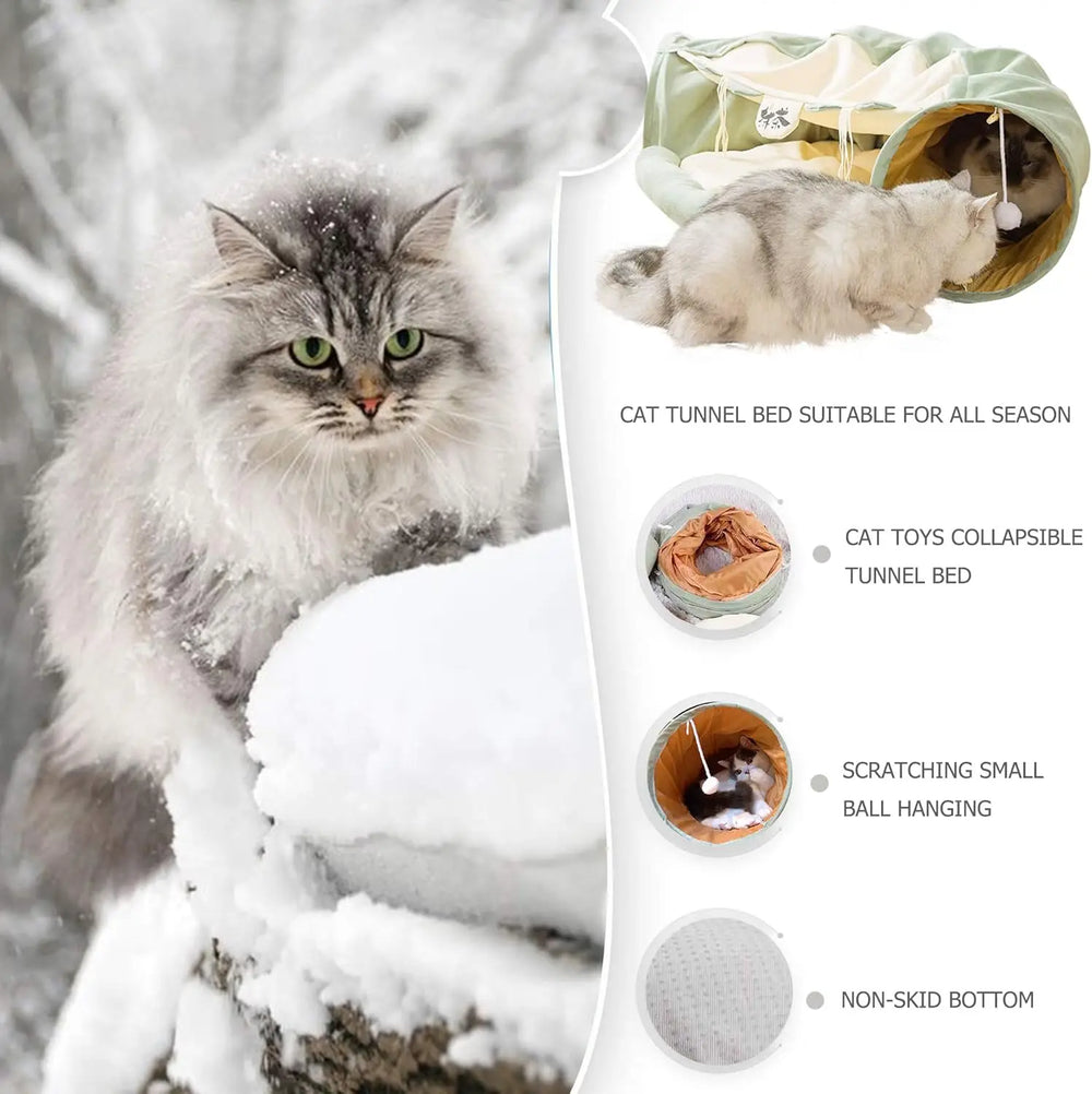 Matcha 2-in-1 Collapsible Cat Tunnel Bed & Play Tube with Removable Mat