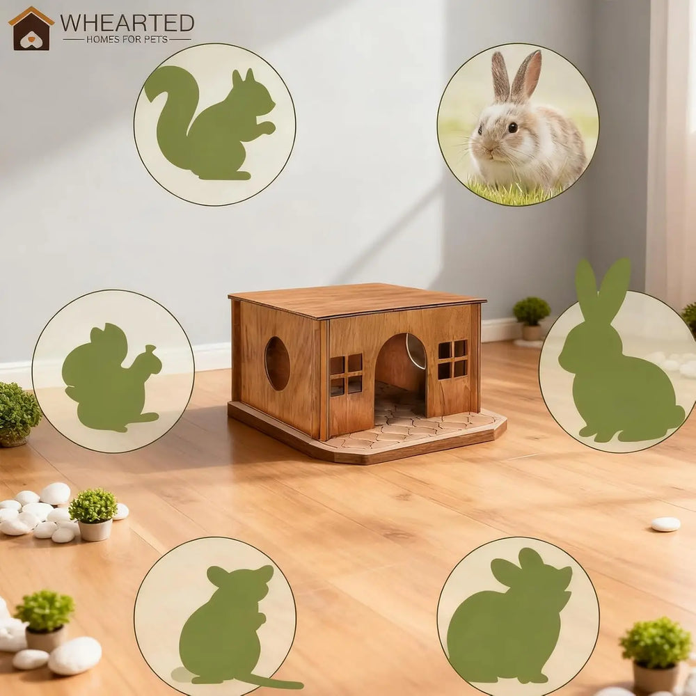 WHEARTED Sturdy Wooden Guinea Pig Hideout House for Small Animals & Rabbits
