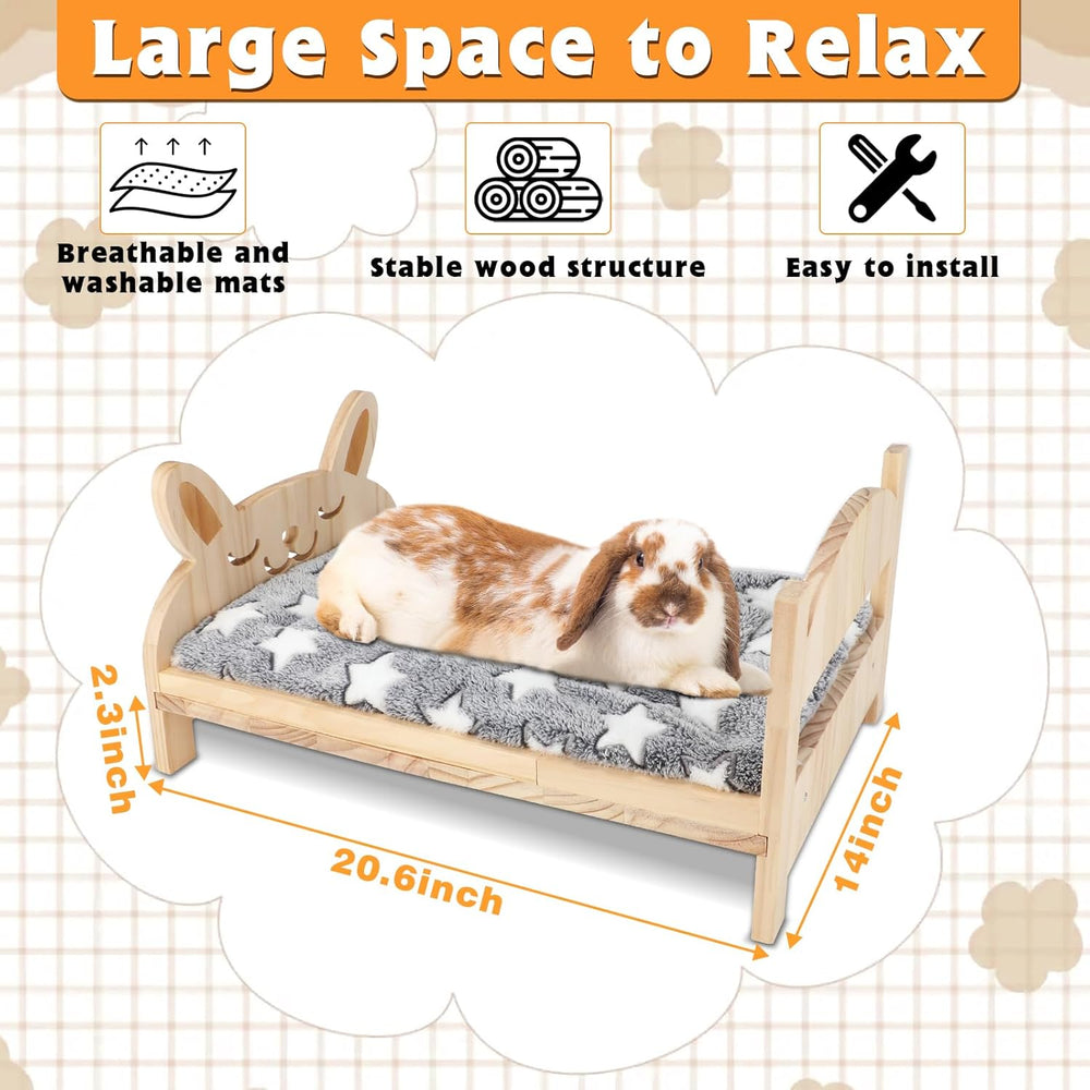 BWOGUE Large Wooden 2-in-1 Folding Rabbit Bed with Removable Comfort Cushion