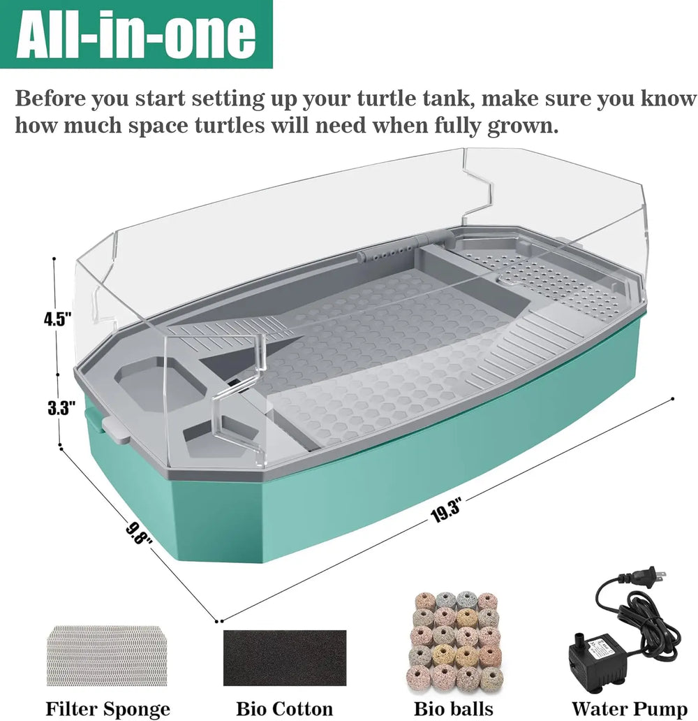 Green Turtle Tank Habitat with Anti-Escape Fence, Pump & Filter System