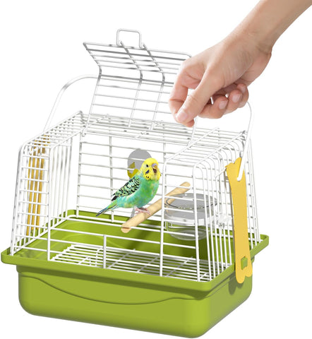 Secure Portable Green Travel Bird Cage for Parakeets, Small Animals & Accessories