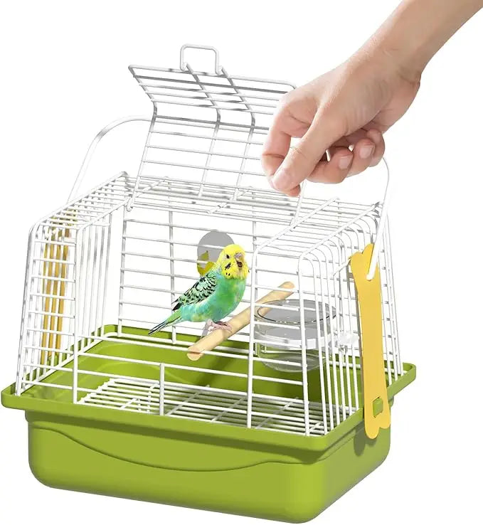 Secure Portable Green Travel Bird Cage for Parakeets, Small Animals & Accessories