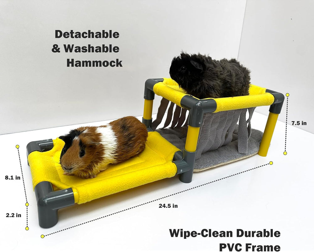DOZZOPET Large Two-Level Guinea Pig Bunk Bed with Plush Fleece Hideout Mat