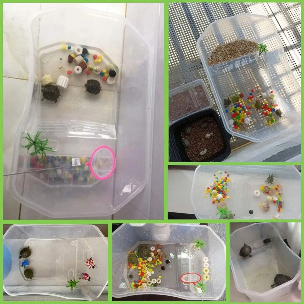 PINVNBY Durable Plastic Turtle Tank Reptile Habitat Aquarium with Basking Platform