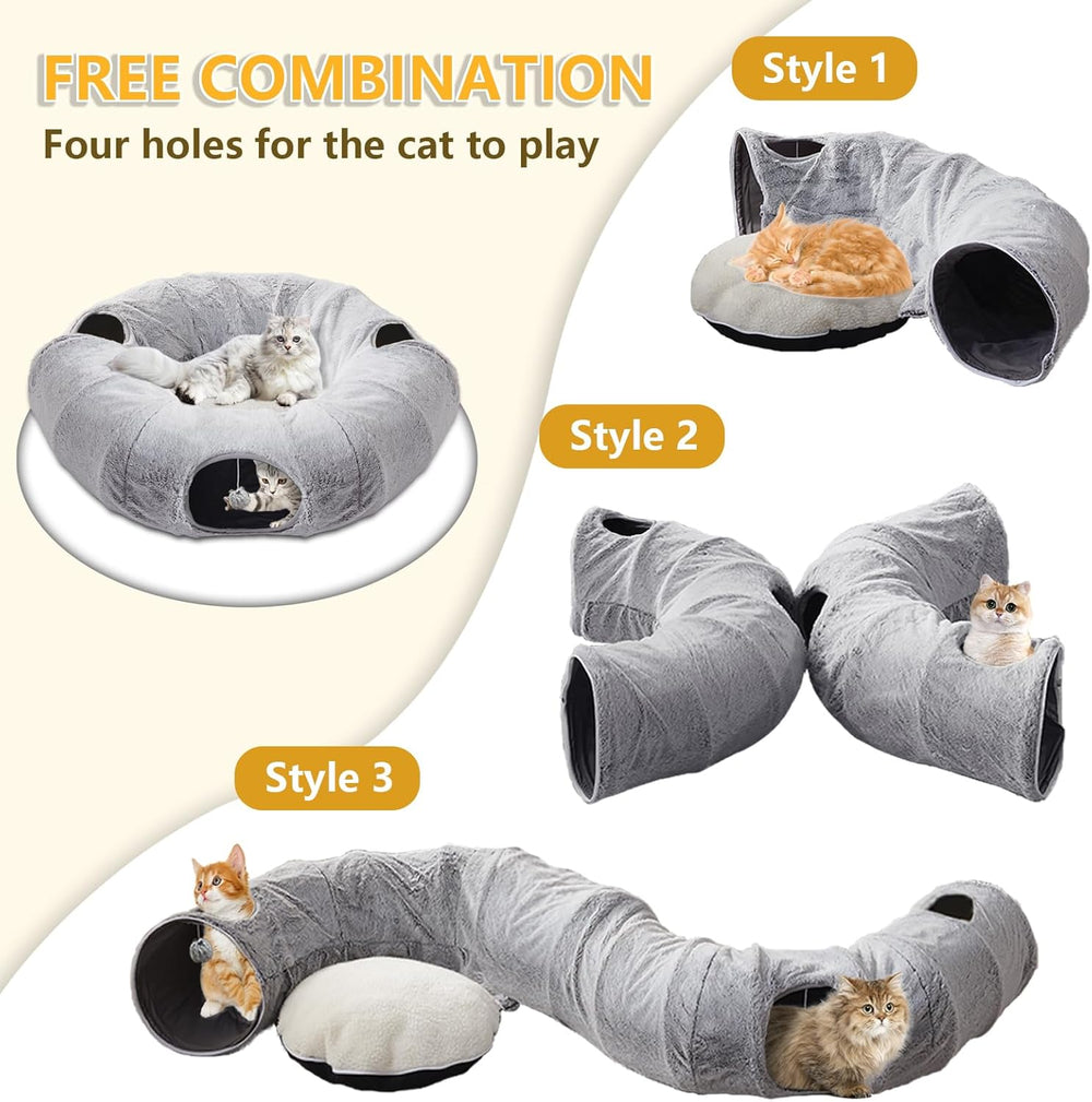 Plush Washable Cat Donut Tunnel Bed for Cozy Indoor Play
