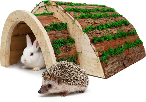 Natural Solid Wood Pet Hideout for Bunny, Hedgehog, Hamster, Chinchilla, Guinea Pig