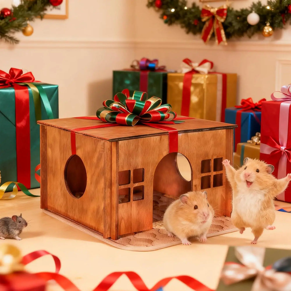 WHEARTED Sturdy Wooden Guinea Pig Hideout House for Small Animals & Rabbits