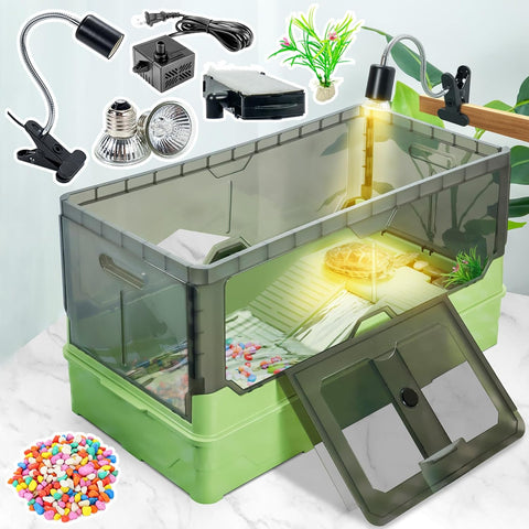 Deluxe Turtle Tank Kit: Filter, Pump, Heat Lamp, Wheels, Easy-Move Design