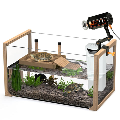 OKKÖBI All-in-One Turtle Aquarium Kit with Filter, Light & Basking Platform
