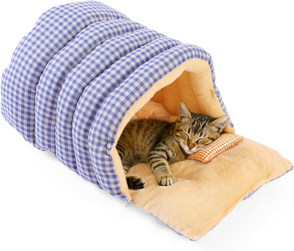 Novabright Gingham Checkered Cat Cave Bed – Thickened Warm Pet Sleep Bag
