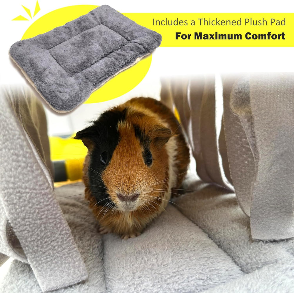 DOZZOPET Large Two-Level Guinea Pig Bunk Bed with Plush Fleece Hideout Mat