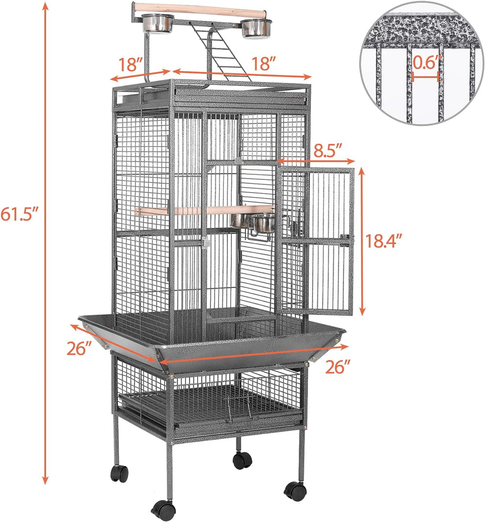 HSM 62-inch Rolling Wrought Iron Large Bird Flight Cage for Parrots