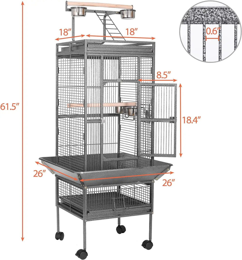 HSM 62-inch Rolling Wrought Iron Large Bird Flight Cage for Parrots