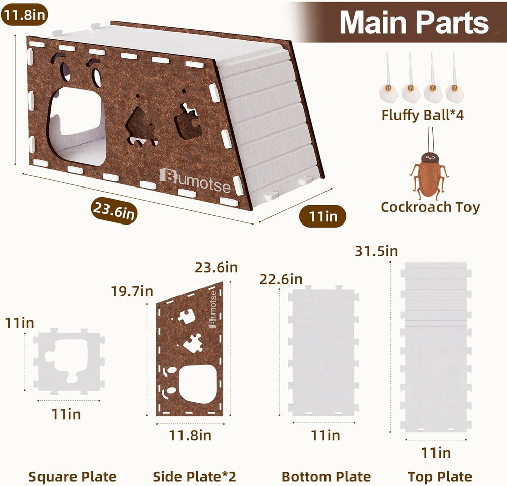 Quiet Felt Cat Bed Cave House for Indoor Cats, Tunnel Condo with Catnip Toy