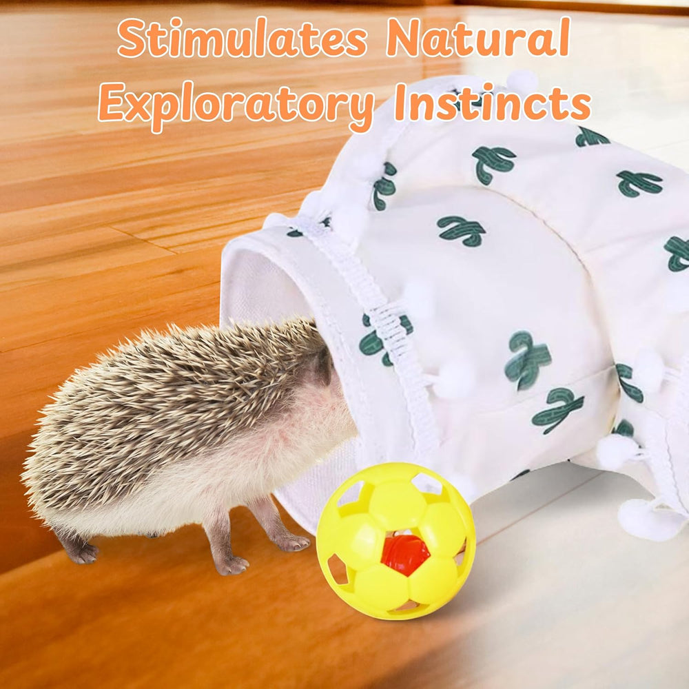 Interactive Hedgehog Hideout Tunnel with Bell Ball Toys for Small Pets