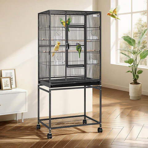 VIVOHOME 54-inch Wrought Iron Flight Cage, Rolling Stand for Pet Birds