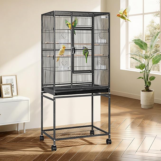VIVOHOME 54-inch Wrought Iron Flight Cage, Rolling Stand for Pet Birds
