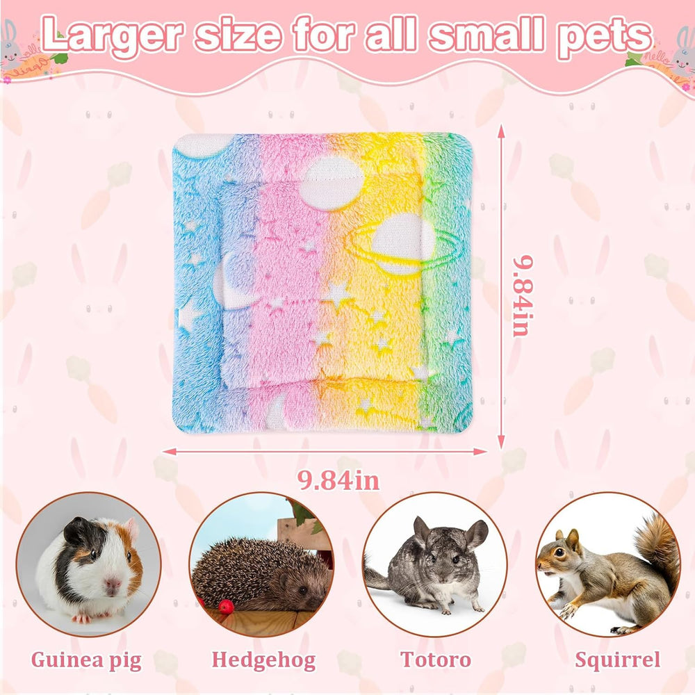 Cozy Rainbow Fleece Pads: 5-Pack for Guinea Pigs, Rabbits, Hamsters