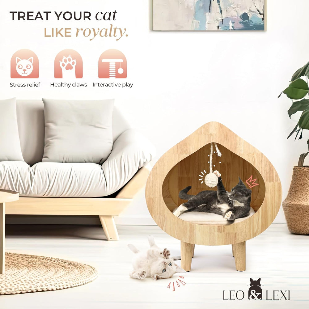 Modern Cat Bed with Scratching Wall, Cozy Cave Hideout for Indoor Cats