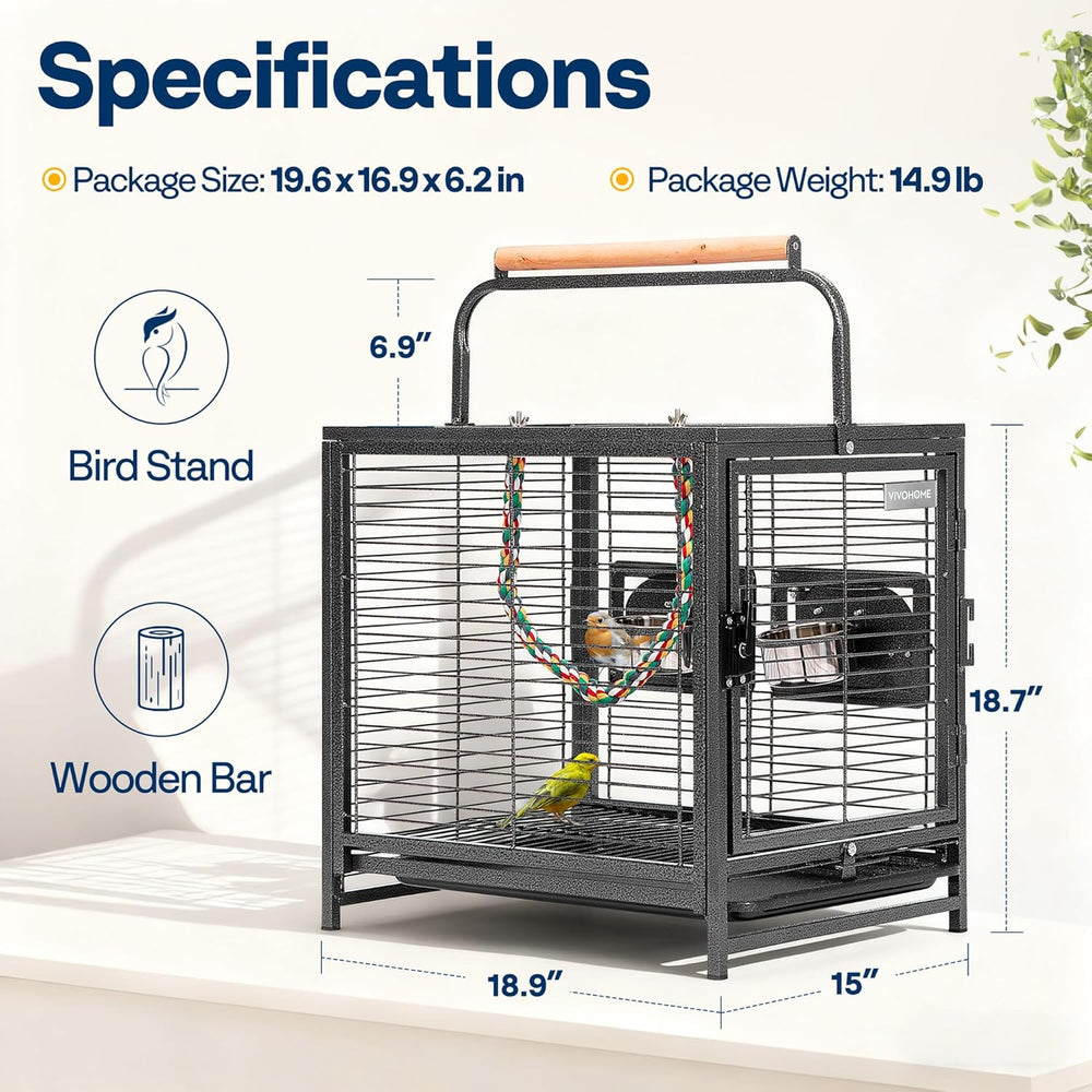 VIVOHOME 19-inch Wrought Iron Portable Bird Travel Carrier Cage for Parrots