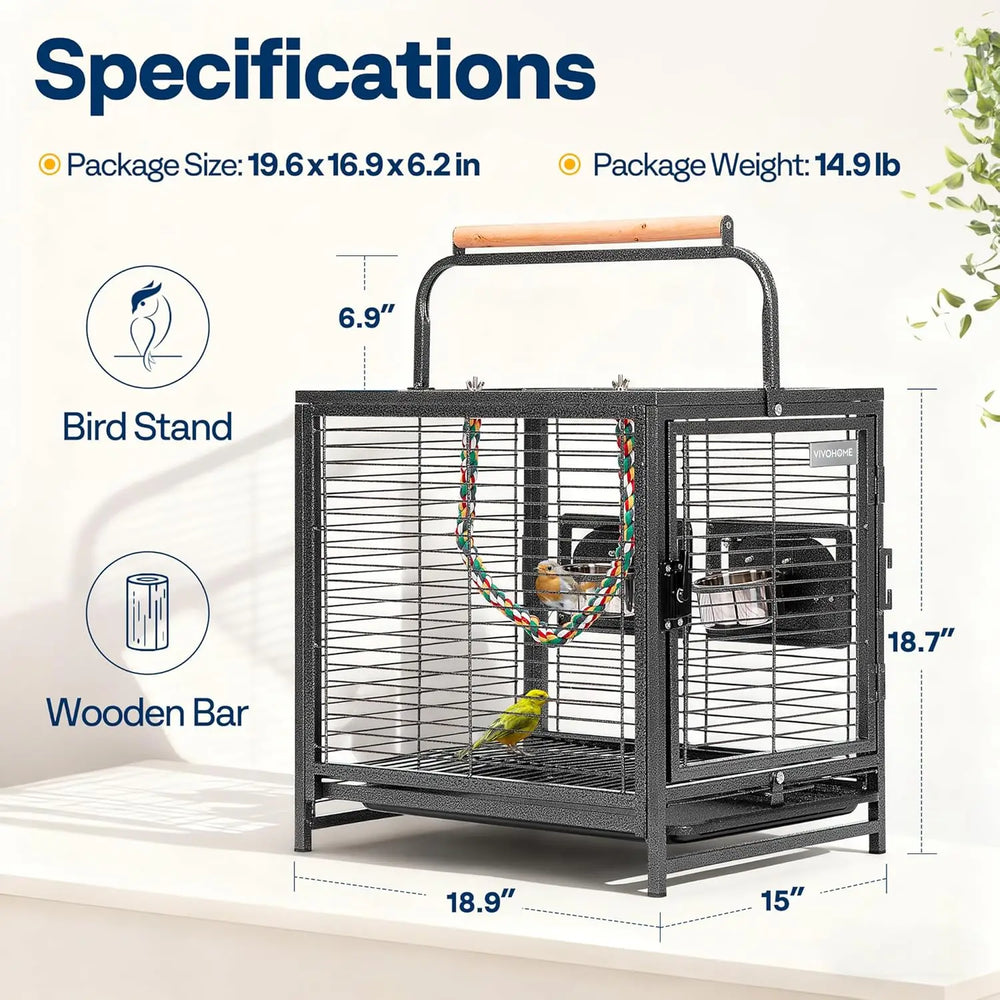 VIVOHOME 19-inch Wrought Iron Portable Bird Travel Carrier Cage for Parrots