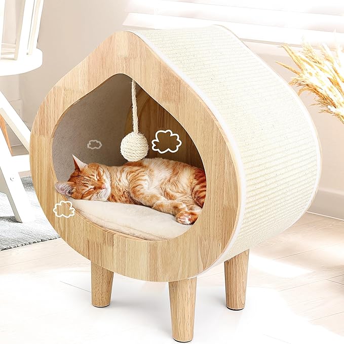 Modern Cat Bed with Scratching Wall, Cozy Cave Hideout for Indoor Cats