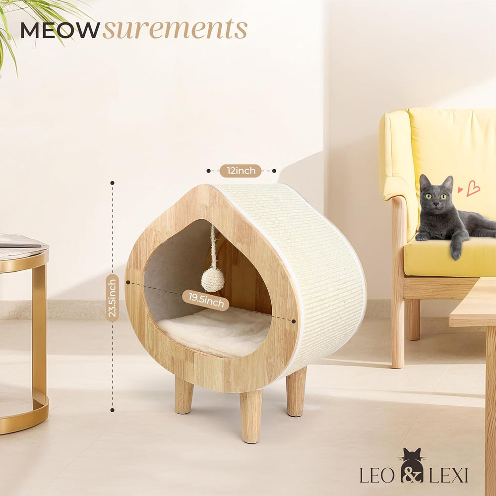 Modern Cat Bed with Scratching Wall, Cozy Cave Hideout for Indoor Cats