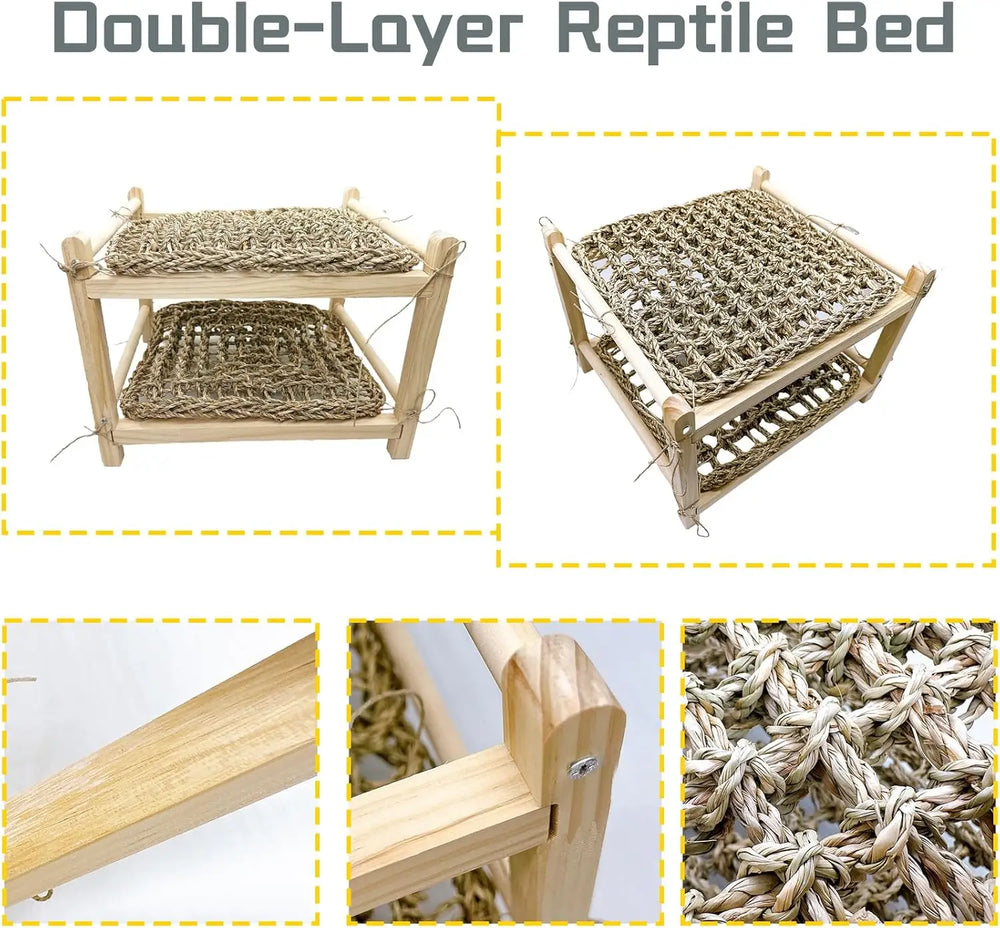 Tfwadmx Double-Layer Reptile Seagrass Hammock Bed – Cozy Lounger for Bearded Dragons, Geckos, Lizards