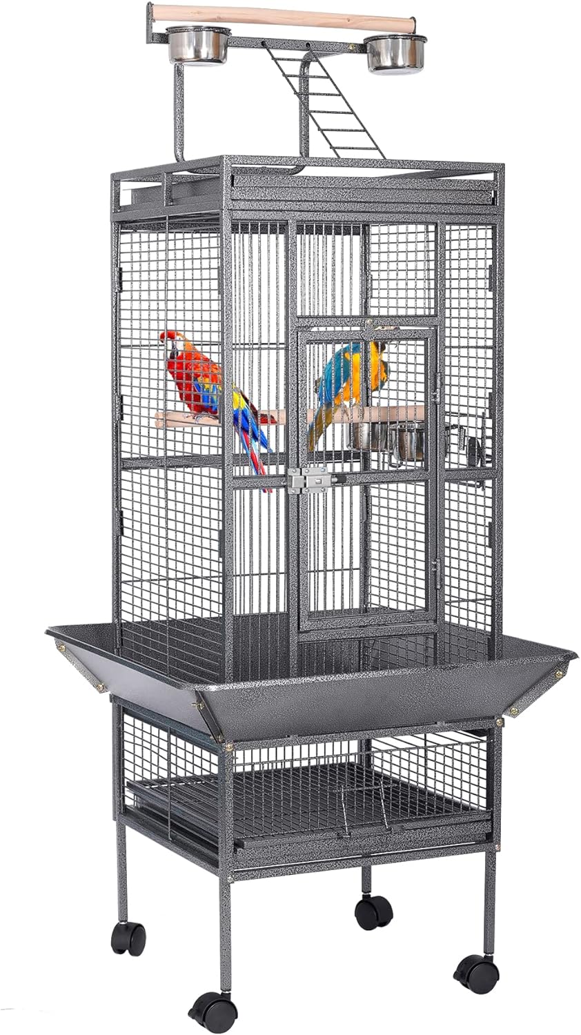 HSM 62-inch Rolling Wrought Iron Large Bird Flight Cage for Parrots
