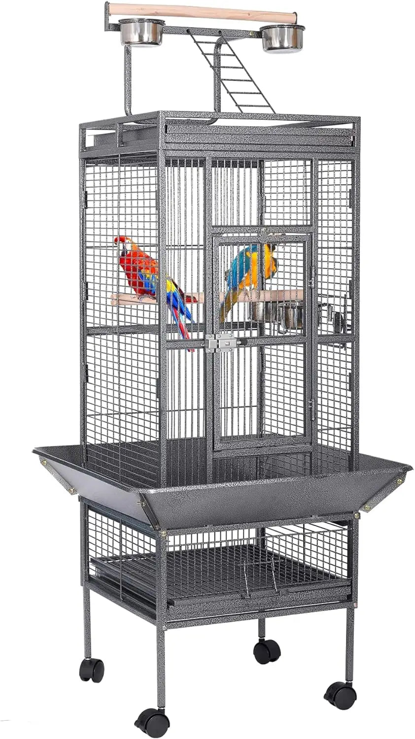 HSM 62-inch Rolling Wrought Iron Large Bird Flight Cage for Parrots