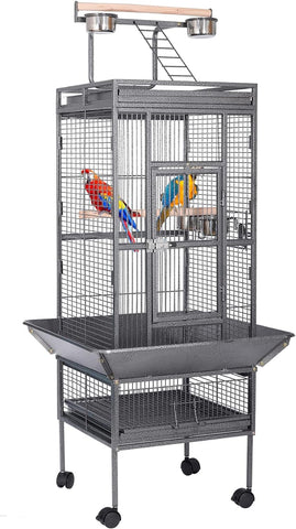 HSM 62-inch Rolling Wrought Iron Large Bird Flight Cage for Parrots