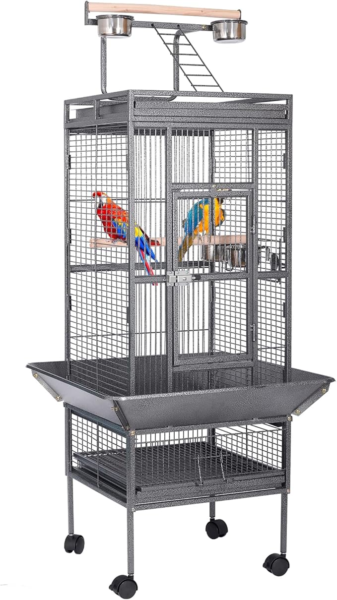 HSM 62-inch Rolling Wrought Iron Large Bird Flight Cage for Parrots