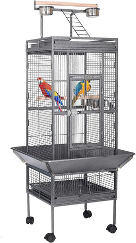 HSM 62-inch Rolling Wrought Iron Large Bird Flight Cage for Parrots