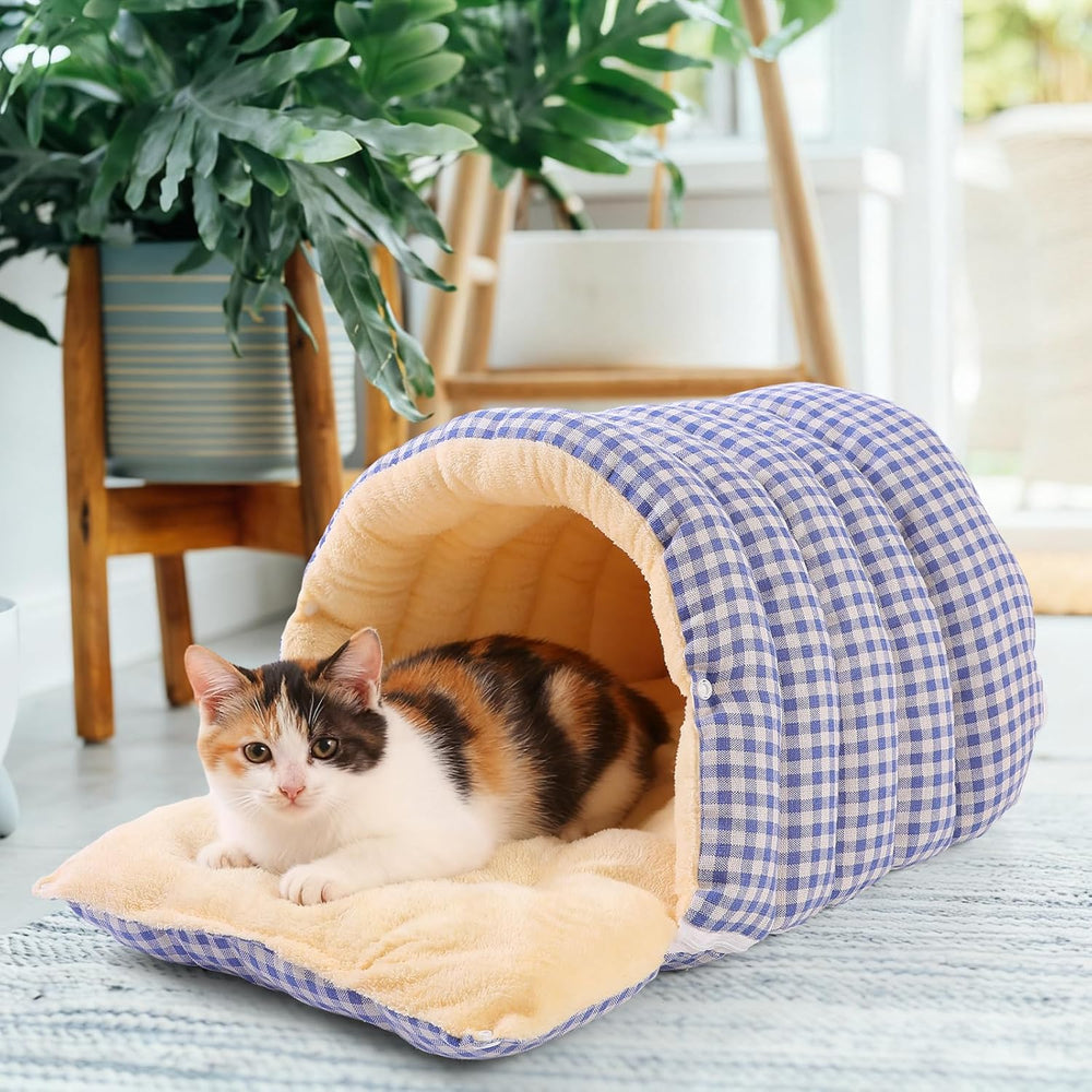 Novabright Gingham Checkered Cat Cave Bed – Thickened Warm Pet Sleep Bag