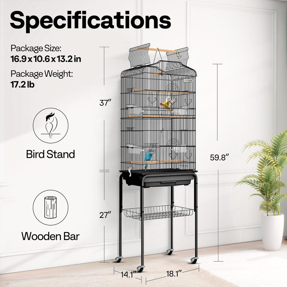 VIVOHOME 64-Inch Play Top Bird Cage: Rolling Stand for Parrots, Conures