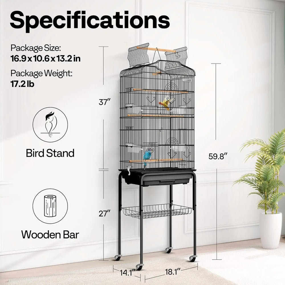 VIVOHOME 64-Inch Play Top Bird Cage: Rolling Stand for Parrots, Conures