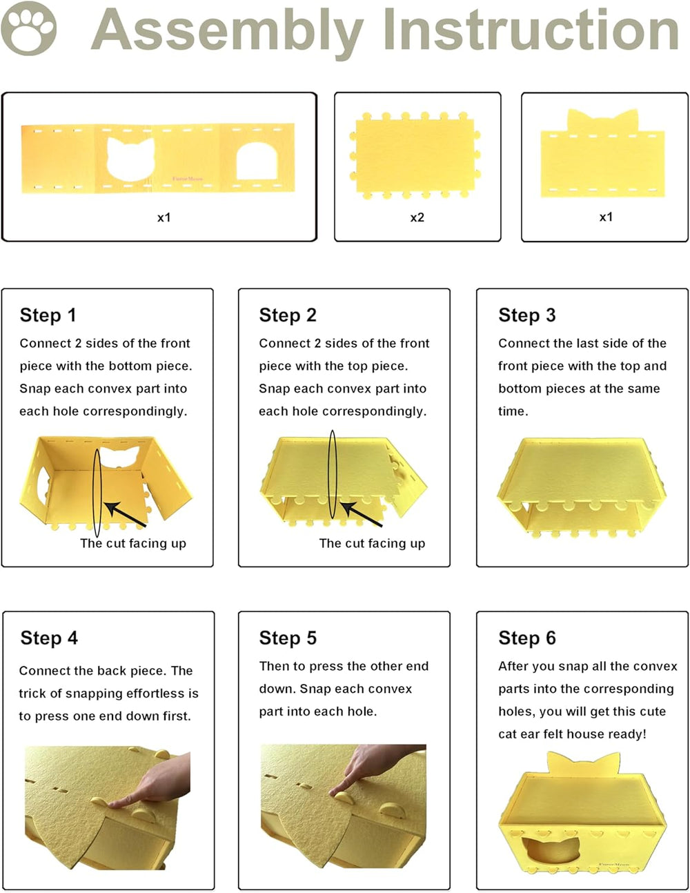 Durable Felt Cat Ear House: Large Cozy Indoor Bed Cave, Scratch-Resistant Hideaway