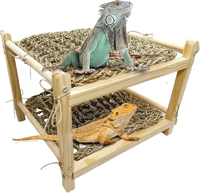 Tfwadmx Double-Layer Reptile Seagrass Hammock Bed – Cozy Lounger for Bearded Dragons, Geckos, Lizards