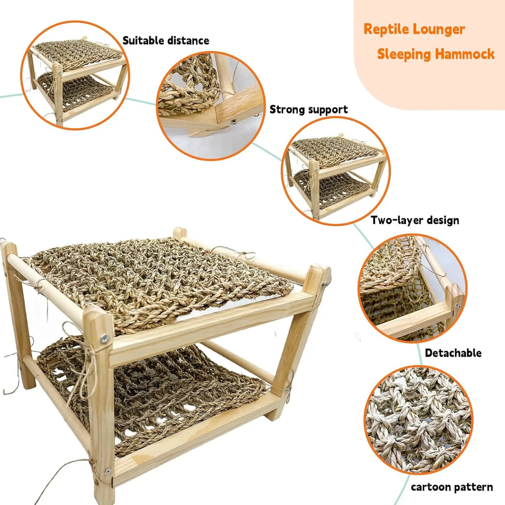 Tfwadmx Double-Layer Reptile Seagrass Hammock Bed – Cozy Lounger for Bearded Dragons, Geckos, Lizards