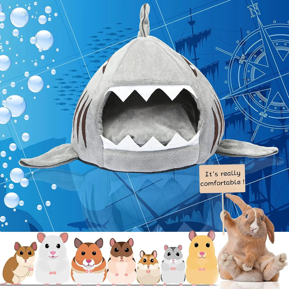 Plush Shark Hideout Bed for Guinea Pigs, Hamsters & Small Pets