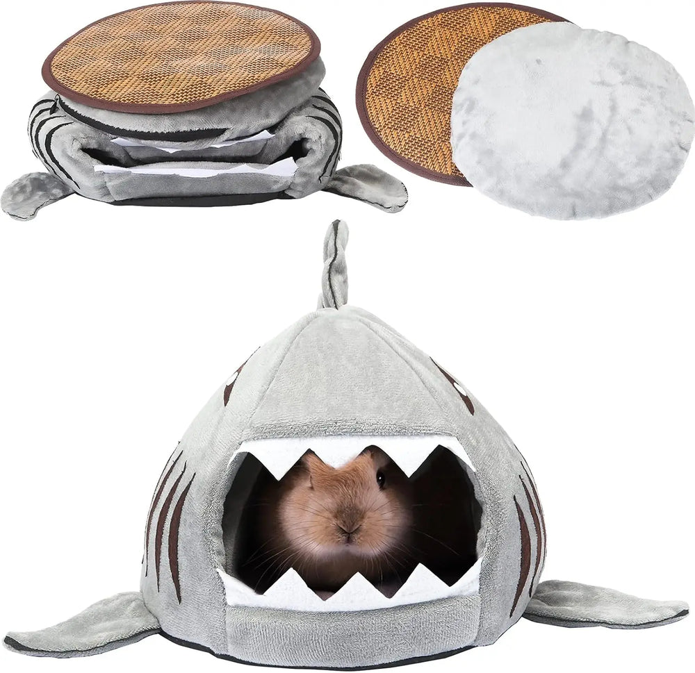 Plush Shark Hideout Bed for Guinea Pigs, Hamsters & Small Pets