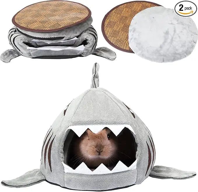 Plush Shark Hideout Bed for Guinea Pigs, Hamsters & Small Pets