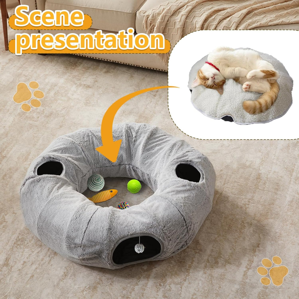 Plush Washable Cat Donut Tunnel Bed for Cozy Indoor Play