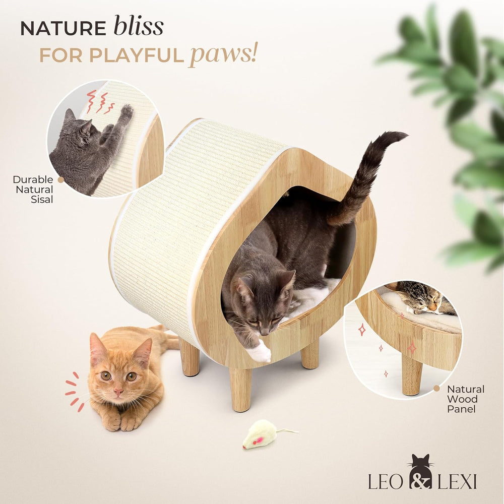 Modern Cat Bed with Scratching Wall, Cozy Cave Hideout for Indoor Cats