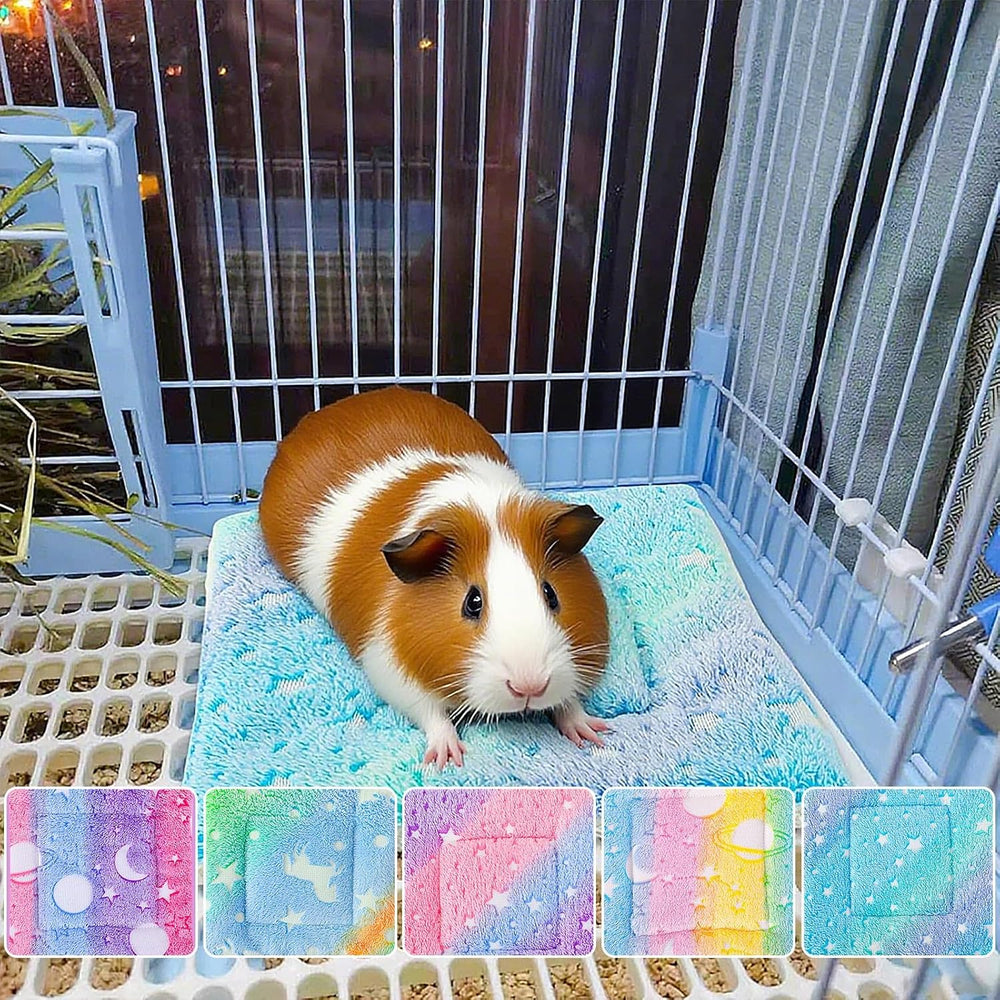 Cozy Rainbow Fleece Pads: 5-Pack for Guinea Pigs, Rabbits, Hamsters