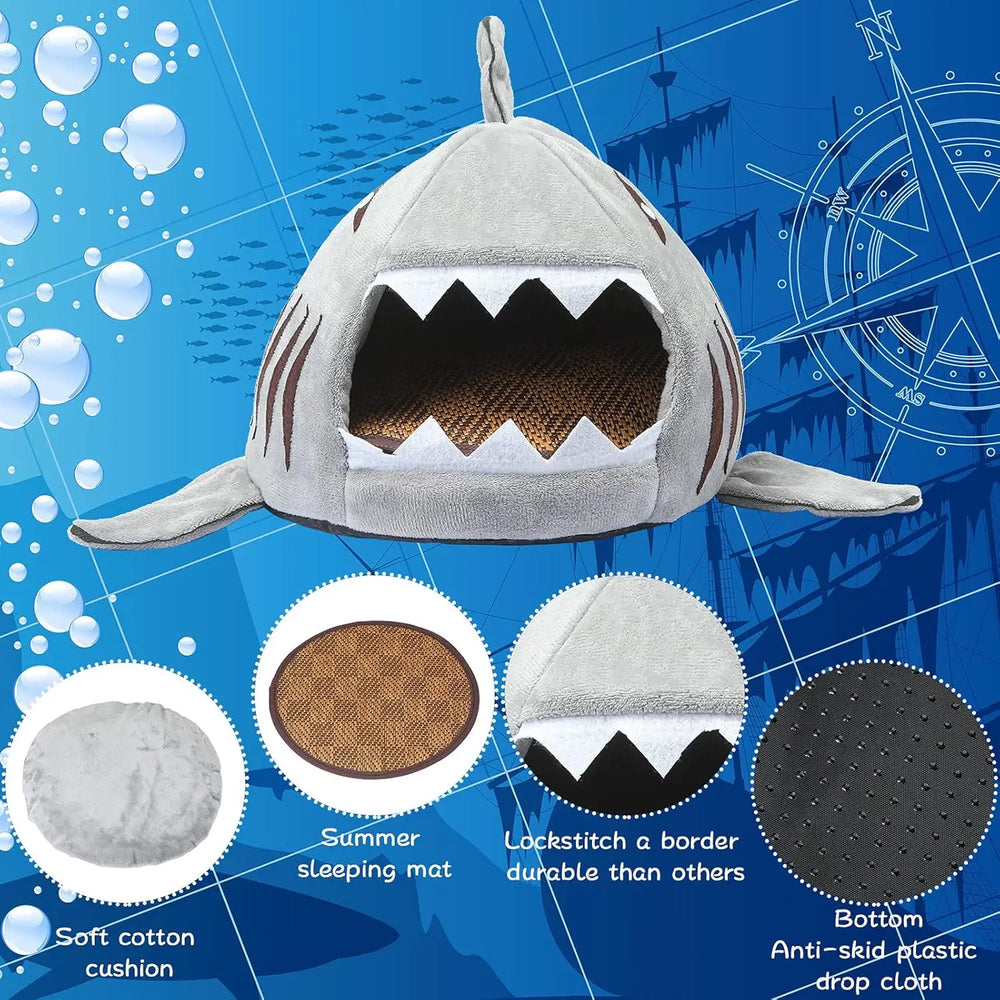 Plush Shark Hideout Bed for Guinea Pigs, Hamsters & Small Pets