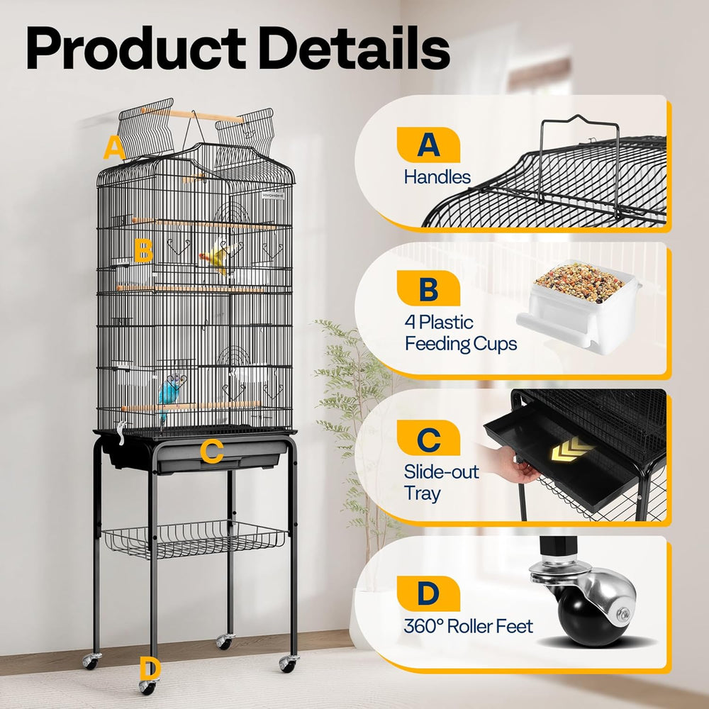 VIVOHOME 64-Inch Play Top Bird Cage: Rolling Stand for Parrots, Conures
